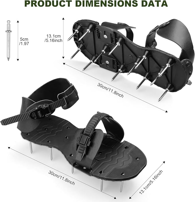 Lawn Aerator Shoes Heavy-Duty Spiked Sandals with Stainless Steel Spikes, Adjustable Loop Straps for Grass Aeration on Patio, Yard, Garden – Black