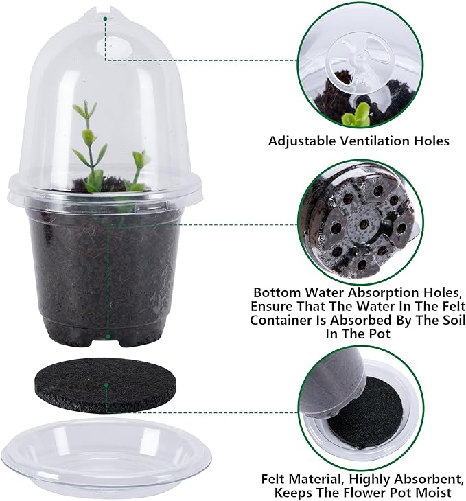 EBaokuup 10 Pack Self Watering Seed Starter Pot, 6.5 x 3.5 Inch Automatic Watering Plant Nursery Pots with Humidity Dome, Self Watering Nursery Pots for Potted Plants Seed Germination