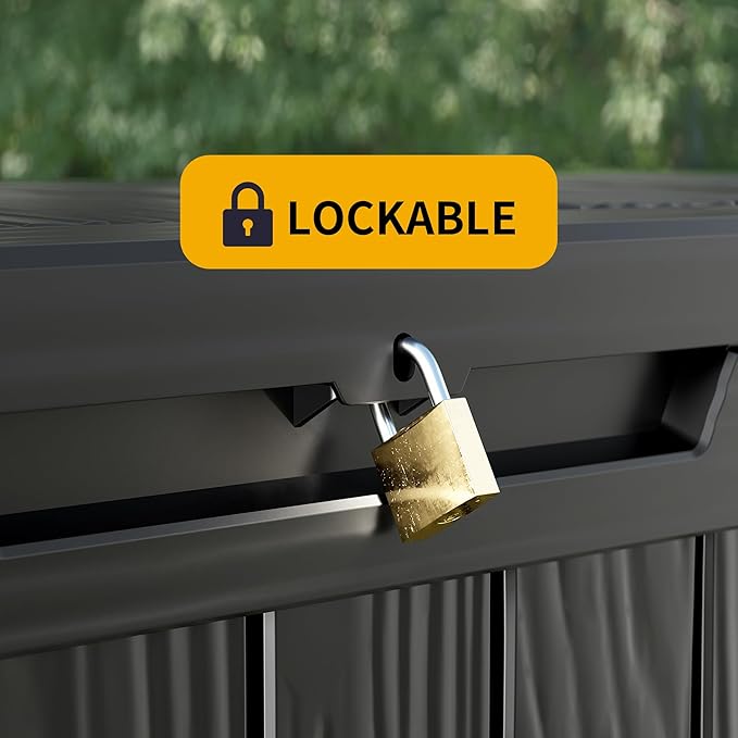 Outdoor Storage Box 180 Gallon Waterproof, Large Lockable Resin Deck Box Patio Storage Bin for Pool Accessories Cushion Furniture, Garden Tools, UV-Resistant Outside Delivery, Black