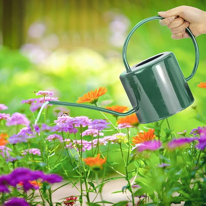 Indoor Watering Can for Houseplants - Long Spout Metal Watering Can for Indoor Plants,Succulents or Outdoor Garden Flower, 1.3L / 40 oz Green