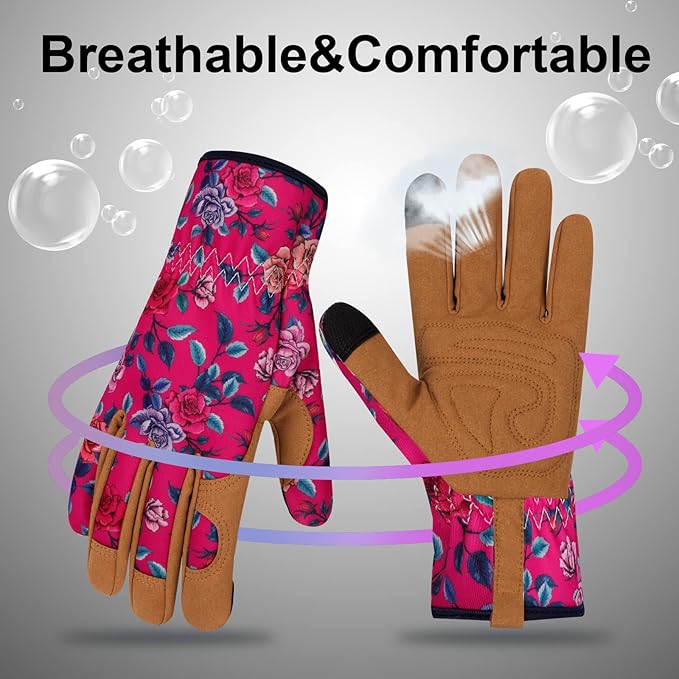 Leather Gardening Gloves for Women Thorn Proof Garden Gloves Touch Screen Working Gloves Gifts,M