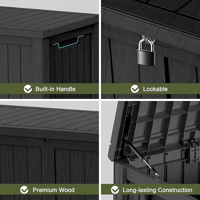 150 Gallon Waterproof Outdoor Storage Box,Resin Deck Box,Lockable Outside Storage Box Container for Patio Furniure,Garden,Tools (150 Gallon,Black)
