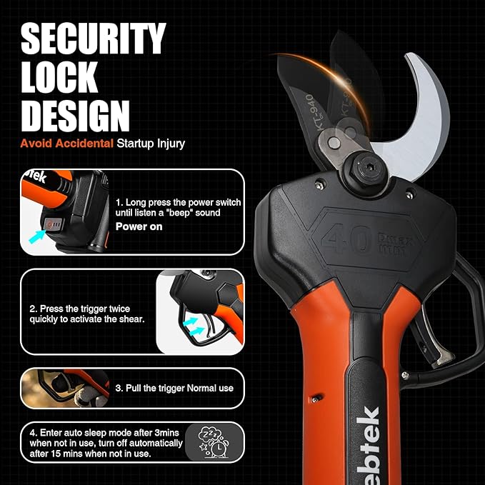 2 In 1 Electric Pruning Shears 40MM, Kebtek Cordless Pruner with Extension Pole 21V Brushless Motor 2Pack 2AH Rechargeable Battery-LCD Display Screen (KT940 Pruner+Pole Set)
