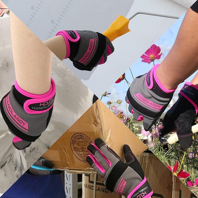 Work Gloves Women,Utility Gardening Gloves Touch Screen,Thin Mechanic Working Gloves Pink,Comfortable,Flexible,Fit