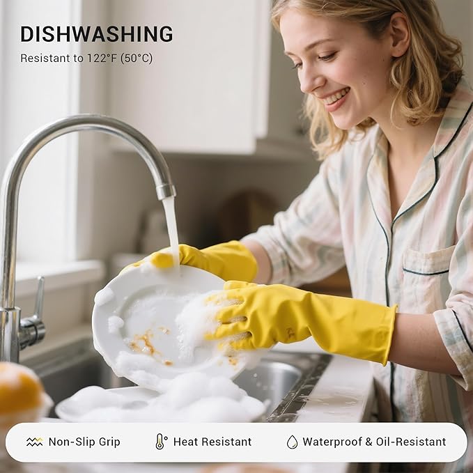 10 Pairs Rubber Cleaning Gloves, Reusable Household Dishwashing Gloves for Women Men, Kitchen and Bathroom Cleaning, Gardening, Pet Care, Extra Thickness, 20 Mil, 13", Heavy Duty, Non-Slip, XL