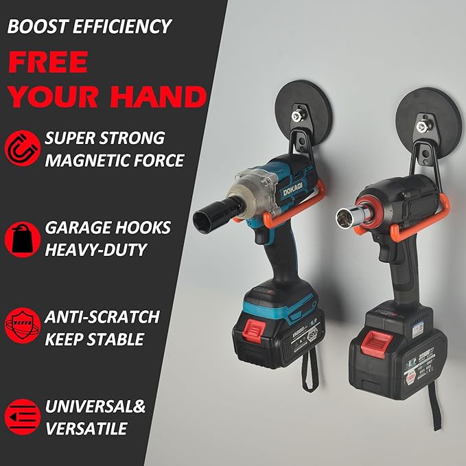 MUTUACTOR Updated Super Strong Magnetic Hooks,40lbs Anti-Scratch Large Garage Hooks for Hanging,2-Pack Magnetic Hooks Heavy Duty for Organizing Heavy Impact Drivers Trailer Cord Garden Tool Box