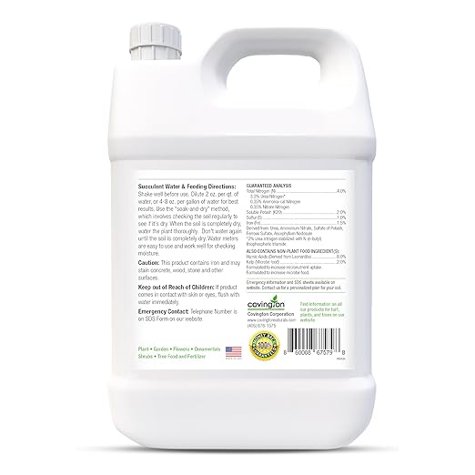 Covington Succulent Fertilizer Liquid (1 Gallon) – Cactus & Succulent Plant Food for Indoor and Outdoor Use – Slow Release Liquid Fertilizer for Houseplants – Made in USA