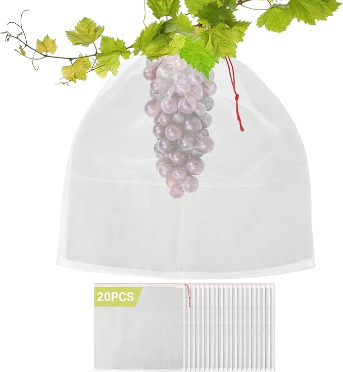 Fruit Covers Bags - 20PCS 20x20 Inch Sturdy Fruit Protection Bags with Drawstring, Fruit Netting Mesh Wrap Protect Vegetables, Tomato, Flowers