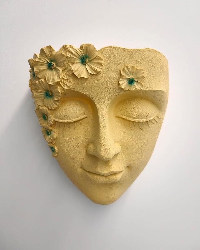 Face Shape Wall Planter Elegant Yellow Resin Wall-Mounted Head Pot with Drainage Hole Unique Small Vase Holder for Flower,Succulents, Hanging Plants for Plant Lovers
