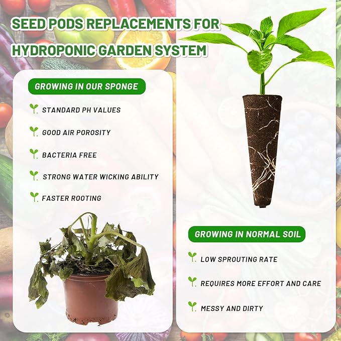 100 Pcs Seed Pods Replacement, Sponges Seed Growth Kit, Grow Sponges for Greenhouses & Germination Equipment, Starter for Indoor Garden System (Black)