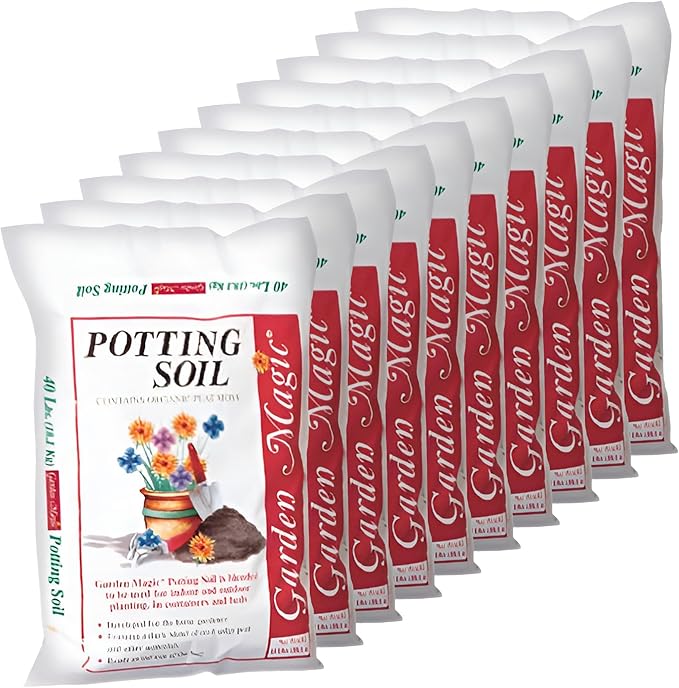 Michigan Peat 10 Pack Garden Magic General Purpose Moisture Retaining Potting Soil Mix for Indoor and Outdoor Planting, 40 lb Bag
