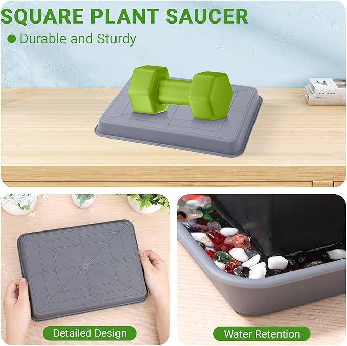 GREANER Grey Plastic Trays 11 Inch, UV Resistant Plant Pot Saucers for Indoor & Outdoor Use, Drip Trays for Potted Plants(Pack of 3)