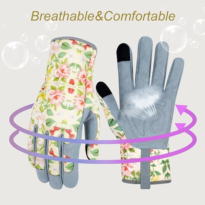 Leather Gardening Gloves for Women Thorn Proof Garden Gloves Touch Screen Working Gloves Gifts,M