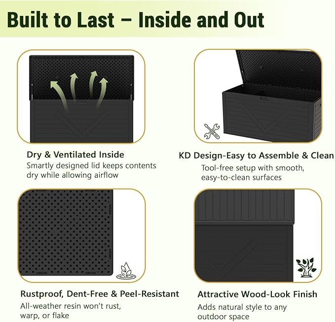 260 Gallon PRO Outdoor Storage Box Waterproof,Resin Deck Box Storage Bin for Cushion Patio Furniture, Pool Accessories, and Garden Tools, Lockable & UV-Resistant, Black