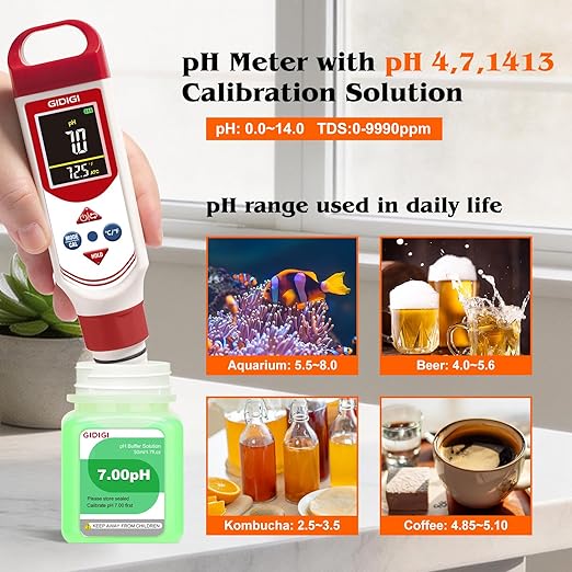 pH EC Meter for Hydroponic, Digital pH TDS EC ppm Tester with Color Screen Display, High Accuracy pH Pen Probe for Drinking Water, Nutrient Solution, Aquariums, Pools & Home Use