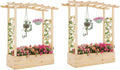 HAPPYGRILL Raised Garden Bed with Trellis, 2 Wood Planter Box w/Hanging Roof, Drainage System, Elevated Garden Box for Climbing Vine, Outdoor Planter w/Trellis for Patio Balcony, 44" x 14" x 45"