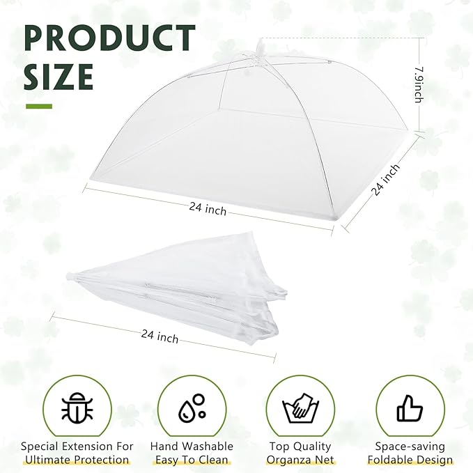 Sawysine 4 Pack Mesh Plant Cover Reusable Screen Cloche Dome Plant Protector Tent Collapsible Umbrella for Outdoor Garden Greenhouse Vegetable Flowers Strawberry from Animals(24 x 24 Inch,White)