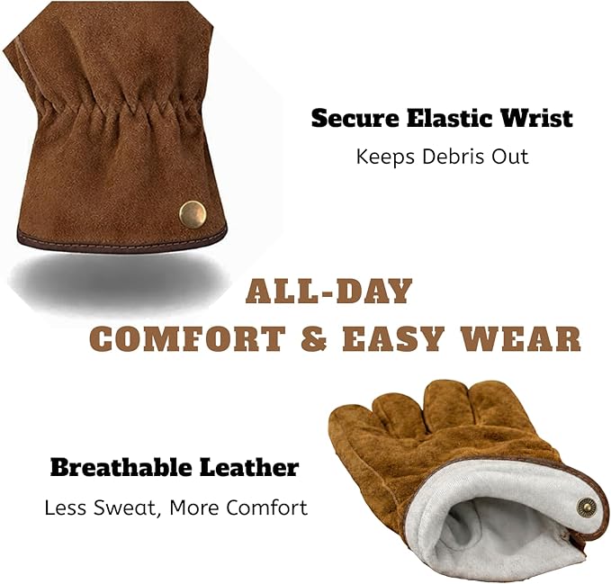 Leather Safety Work Gloves Gardening Carpenter Thorn Proof Truck Driving for Mens and Womens Waterproof heavy duty