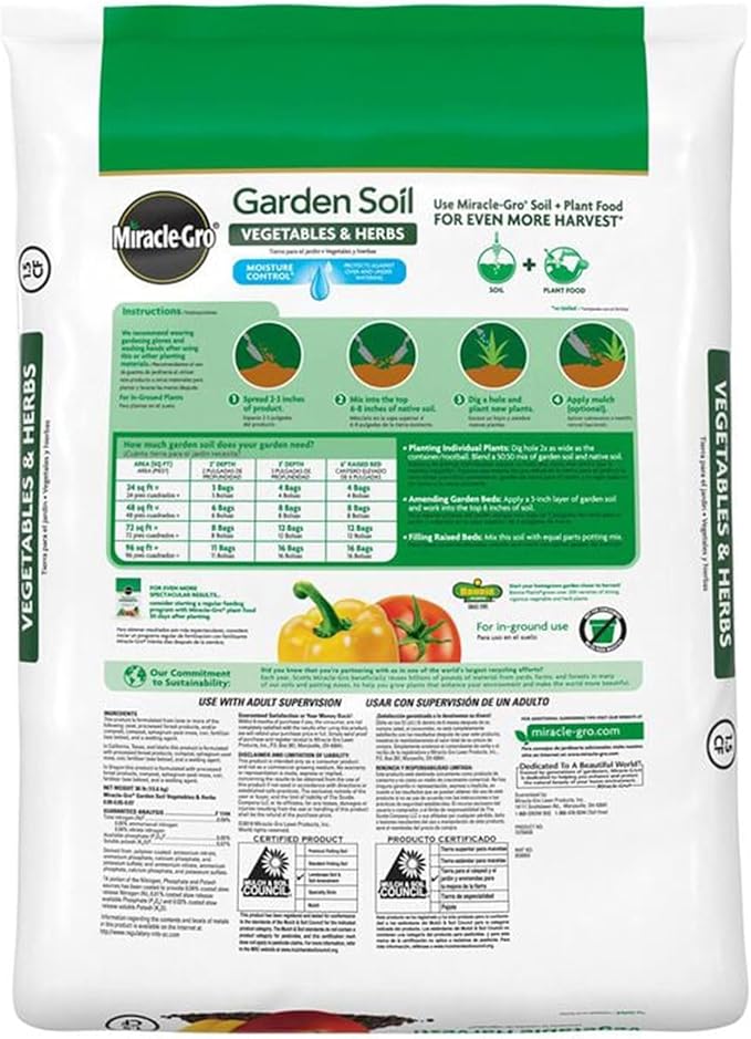 Miracle-Gro 2 Pack Garden Soil with Moisture Control to Prevent Over Watering, In-Ground Vegetable and Herb Gardening, Feeds up to 3 Months, 1.5 Cu Ft