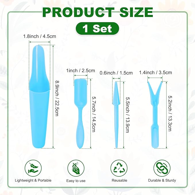 M METERXITY 1-Set Garden Shovel Hand Tools Transplanting Succulent Cultivation Digging Scoops Kits, Plastic Mini Garden Tool Set for Bonsai Potting/Flower Planting [Blue]