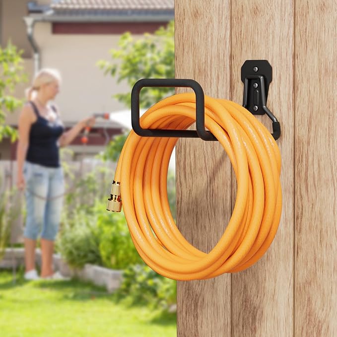 Garden Hose Holder: Hose Hanger Wall Mount Metal for Outside - Heavy Duty Water Reel Organizer - Sturdy Durable Storage Rack with Hook Ideal for Garden Yard Garage Lawn