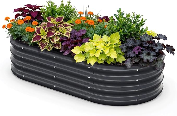 4X2X1 FT Oval Raised Garden Bed, Metal Planter Box for Outdoor Gardening, Easy Assembly Raised Bed for Vegetables, Fruits, Flowers(Dark Gray 1PC)