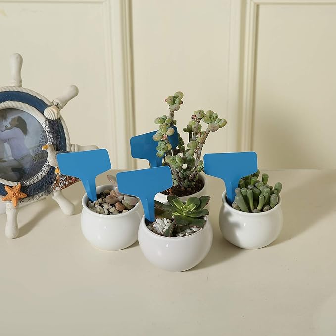 100 Pcs T-Type Plant Labels with a Gel Pen, Waterproof Nursery Plant Tags Plastic Garden Markers, Blue, 6 x 10cm