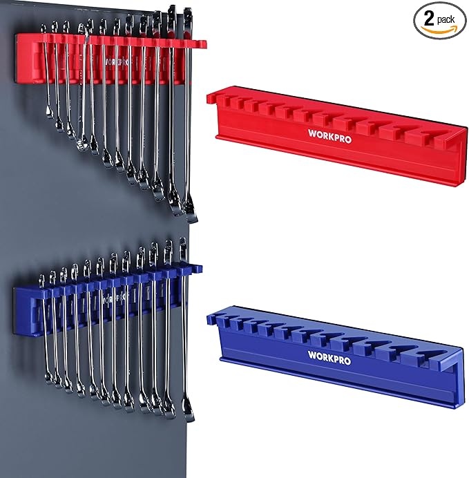 WORKPRO 2-Piece Magnetic Wrench Organizer, 24 Slots Wrenches Holder Fits SAE (5/16” to 3/4”) and Metric (9 mm to 20 mm), Premium Quality Wrench Rack Set to Keep Wrenches Organized