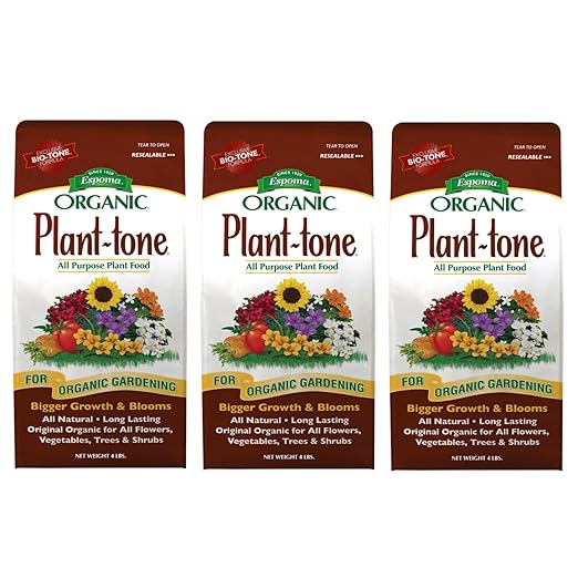 Espoma Organic Plant-Tone 5-3-3 Natural & Organic All Purpose Plant Food; 4 lb. Bag; The Original Organic Fertilizer for All Flowers, Vegetables, Trees, and Shrubs. Pack of 3