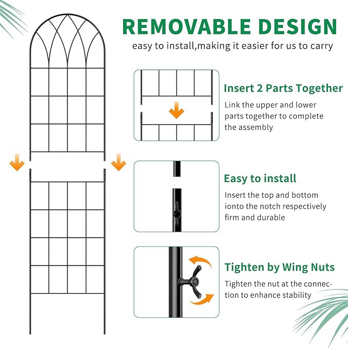 4 Pack Metal Garden Trellis for Climbing Plants, Black Metal Garden Trellis for Vines Plant Rose Vegetable Support,Large Decorative Outdoor Trellis