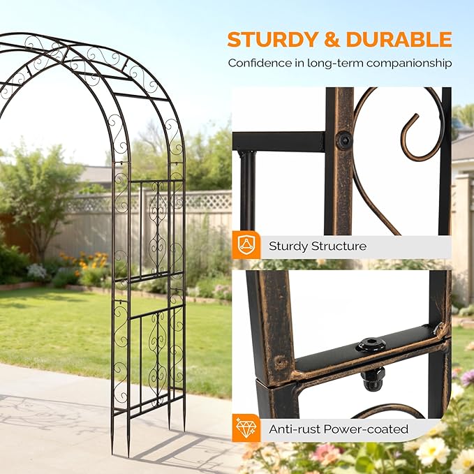 VINGLI Garden Arbor, Double Layer Arch Archway for Wedding Ceremony Party, Steel Garden Trellis for Plant Climbing, Christmas Garden Decorations Pergola for Garden, Backyard, Lawn (Bronze)