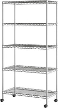 Seville Classics 5-Tier Wire Shelving with Wheels, 5-Tier, 30"" W x 14"" D (NEW MODEL), Chrome Plating, Plated Steel