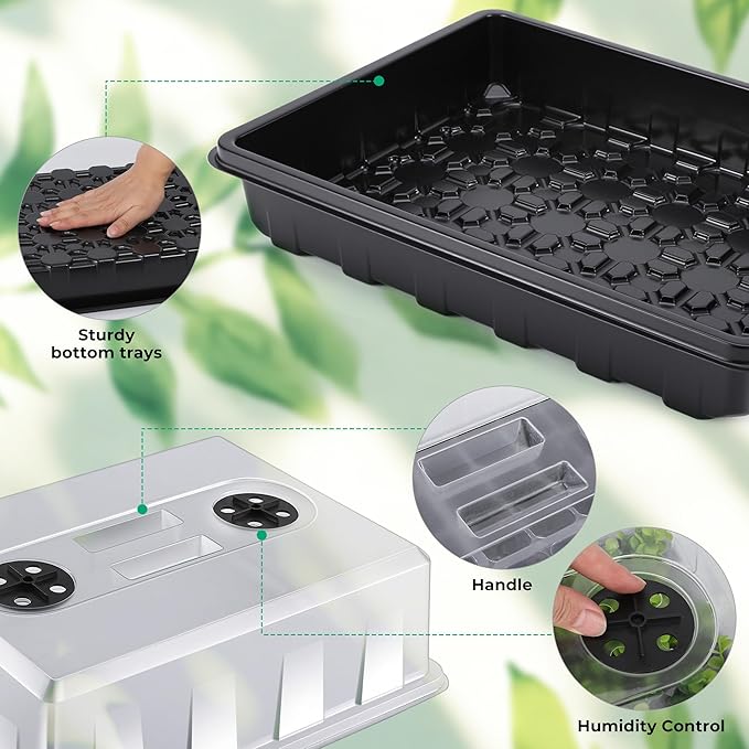 Seed Starter Tray, Seedling Starter Trays for Starting Plant Seeds, Indoor Gardening Plant Germination Trays, Black, 4PCS