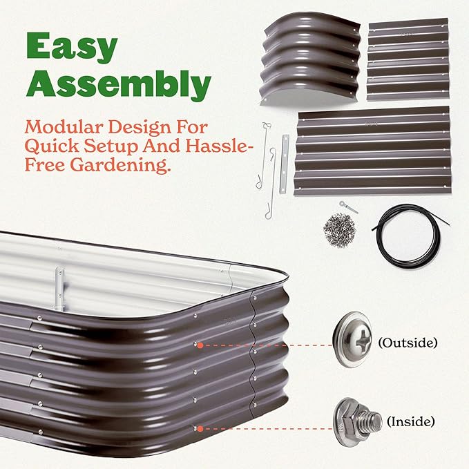 Epic Gardening 6-in-1 Modular Galvanized Raised Garden Bed Kit, 15" Food-Safe Medium Metal Planter Box, Oval Raised Garden Beds Outdoor for Vegetables, Flowers, Herbs, and Fruits - Slate Grey