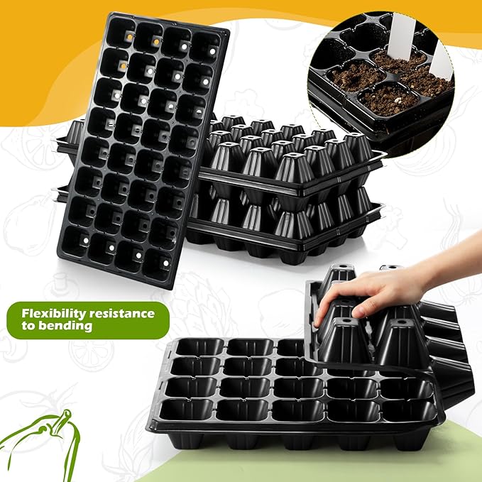 Yinder 20 Pcs Plant Seed Starting Trays, 1020 Trays No Holes and Cells Plug Trays with 100 Pcs Tags, Growing Trays for Nursery, Germination, Wheatgrass, Succulent, Microgreens and More (32 Cells)
