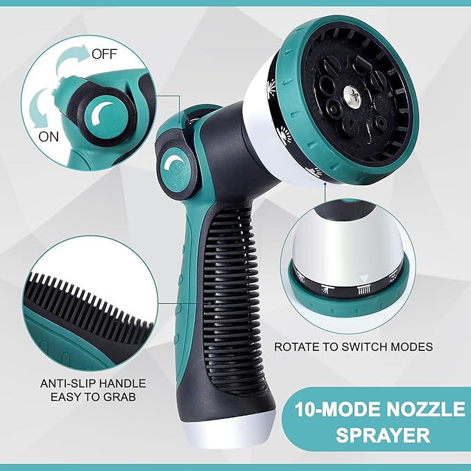 50FT Garden Hose, 304 Stainless Steel Water Hose, Flexible with a 10-Mode Nozzle Sprayer, No Kink, Lightweight, Puncture Proof, Ideal for Yard, Lawn, Outdoor, 5/8" Outside Diameter