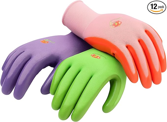 12 PAIRS Women Gardening Gloves with Micro Foam Coating - Garden Gloves Texture Grip - Women’s Work Glove - Working Gloves For Weeding, Digging, Raking and Pruning, Medium