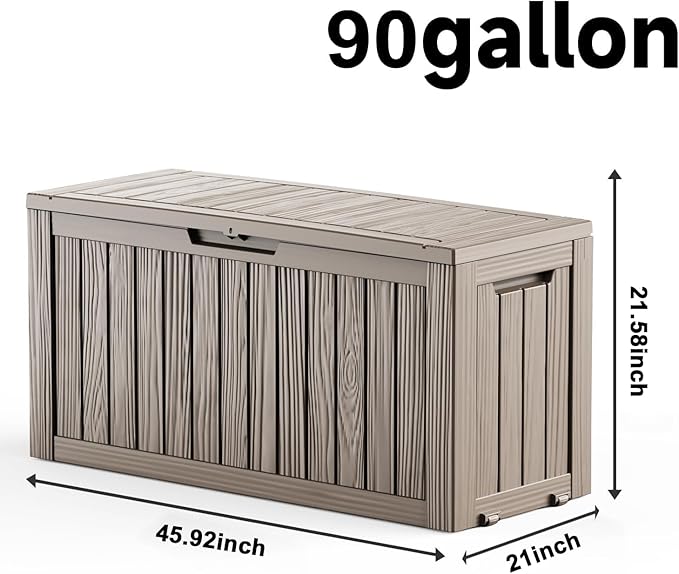 EasyUp 90 Gallon Outdoor Storage Box, Outdoor Deck Boxes for Garden Tools Equipment,Cushions and Patio Storage,Lockable and Resin,Easy to Install(Grey)