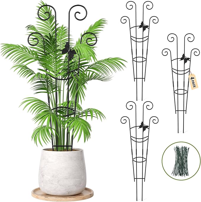 Plant Trellis 4 Pack Plant Trellis Indoor 29.96 in Expandable Metal Garden Trellis for Climbing Plants Sturdy Houseplant Support for Potted Plants with Ties Support for Ivy Pothos Hoya