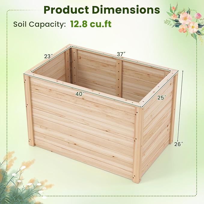 Giantex Wood Raised Garden Bed, 40"x25"x26" Elevated Planter Box w/Open-Ended Base for Deep-Rooted Plant Vegetable Fruit Flower, Outdoor Solid Wood Planter for Patio Backyard (1,40"x25"x26")