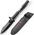 PANCKY Metal Detector Shovel with Extended Handle & Carrying Sheath, Heavy Duty Double Serrated Edge Metal Detecting Digging Tool, Digger Trowel for Gardening, Camping, Black