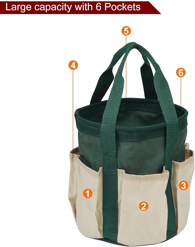 HARFINGTON Garden Tool Bag 7.5" x 8.3" Small Oxford Waterproof with Pockets Garden Tote Bag Gardening Plant Tool Organizer Storage Carrier Store for Outdoor Women Men, Dark Green