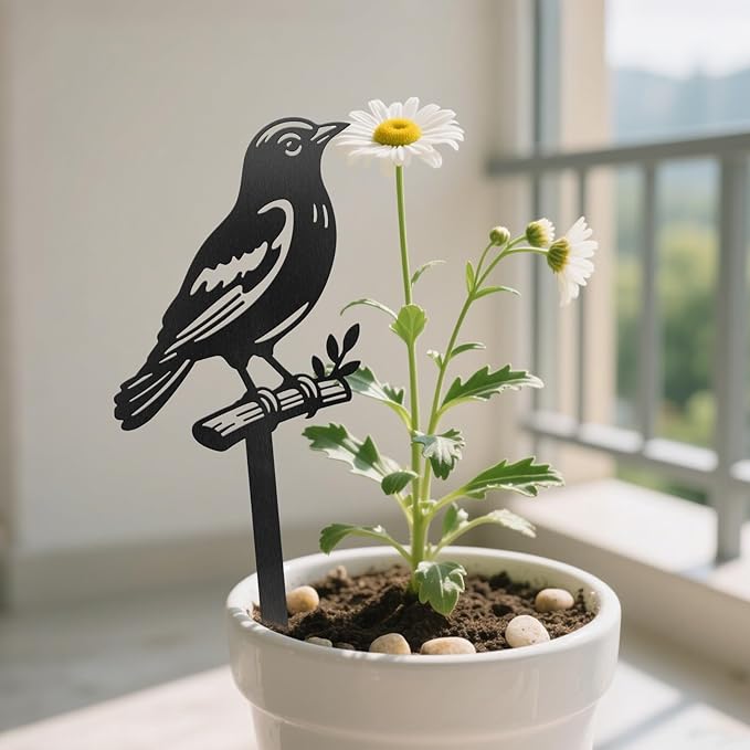 CUTHOLLOW Metal Plant Marker Stake Bird and Branch for Outdoor Indoor, Waterproof 11.8 inch Cute Garden Plant Labels Sign Tag for Herb, Farmhouse Greenhouse Decor - Funny Gardening Gifts