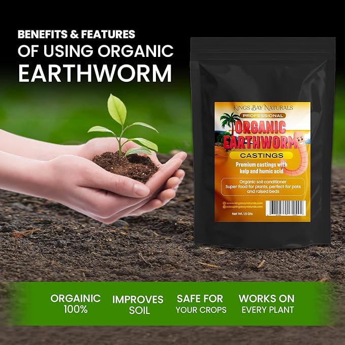 (1.5 Qt) 100% Organic Worm Castings - Made in USA – Natural Earthworm Fertilizer with Kelp & Humic Acid – for Indoor & Outdoor Plants, Potting Soil, Garden Beds & Seed Starters