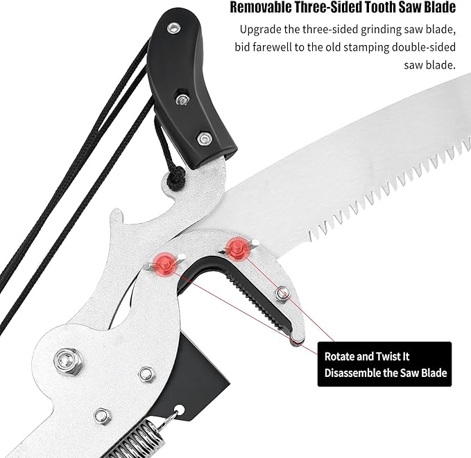 BAYTORY Extendable Tree Pruner Shears Head and Saw without Pole, High-Altitude 4 Pulleys Save Half of Your Effort, Pruning Trimmer Clipper for Plant Gardening Trimming Tool