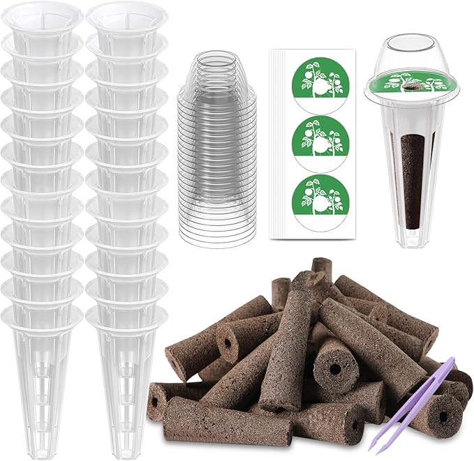 Seed Pod Kit Compatible with Aero Garden and All Brands - Grow Anything Kit for Indoor Garden Hydroponics Growing System with 24 Grow Sponges, 24 Pod Labels, 24 Plant Baskets Domes