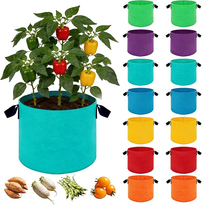 14 Pack Plant Grow Bags - Mixed 7 Colors with Reinforced Handles, Ideal for Garden and Outdoor Planting Potato Tomato Flower and Vegetables (10, Gallons)
