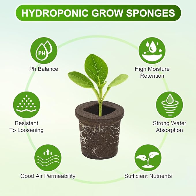 M METERXITY 10-Pack Grow Sponges, 2.2x1.6x2 Inch Replacement Root Growth Sponges Seed Pods for Plant Rooting/Seed Germination/Hydroponic Gardens System Supplies, Starter Plug for Seeds