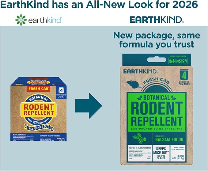 EarthKind Fresh Cab Rodent Repellent & Pouch Pod - Botanical Rodent & Mouse Repellent - Made with Plant Fibers & Essential Oils - Pest Repellent - 6-Pack Plus 1 Pouch Pod