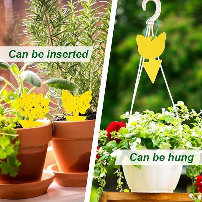 48 Pcs 4 Shapes Yellow Extremely Sticky Traps for Fungus Gnat, Fruit Fly, Fly, Whitefly, Flying Insect Catcher Traps for Houseplants, Kitchen, Indoor/Outdoor, Non-Toxic, Odorless, Pet & Kid Safe